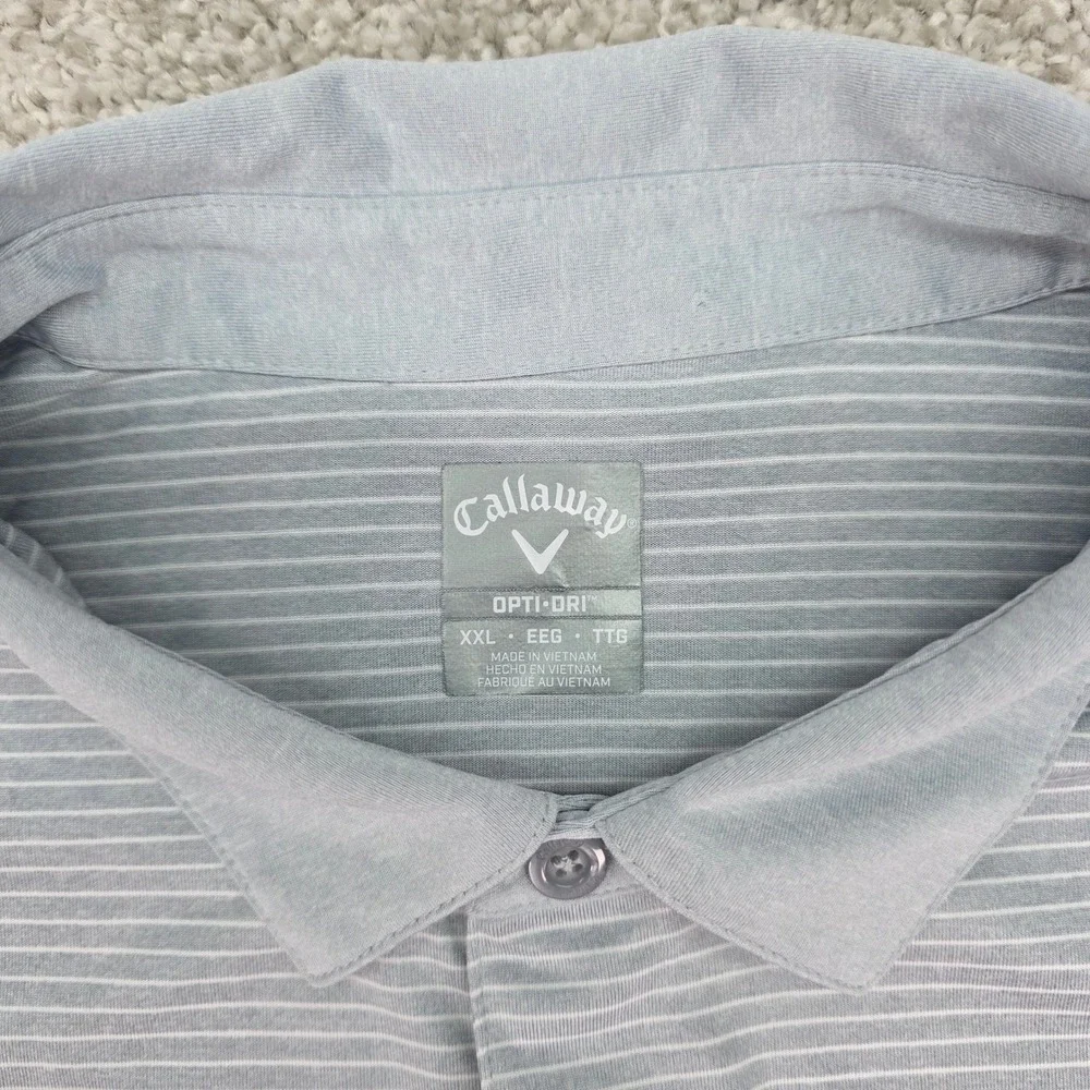 Callaway Opti-Dri Mens XXL Grey Striped‎ Short Sleeve Golf Polo Shirt
